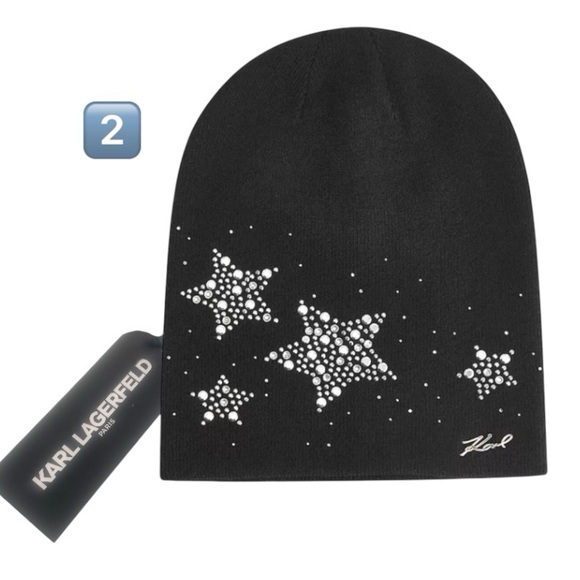 KARL LAGERFELD PARIS Rhinestone Sparkle Stars Beanie Cap! NWT Retail: $58 - Picture 4 of 6
